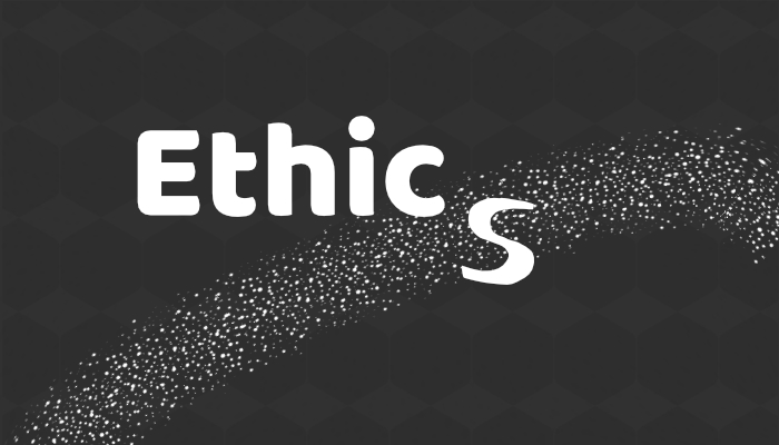 Black background with the word "Ethics" written on it.